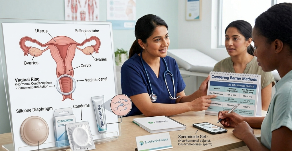 Barrier methods and vaginal ring birth control including condoms diaphragm and NuvaRing